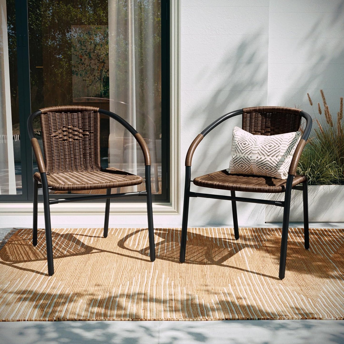 Sillas comedor ratán apilables marrón set 2