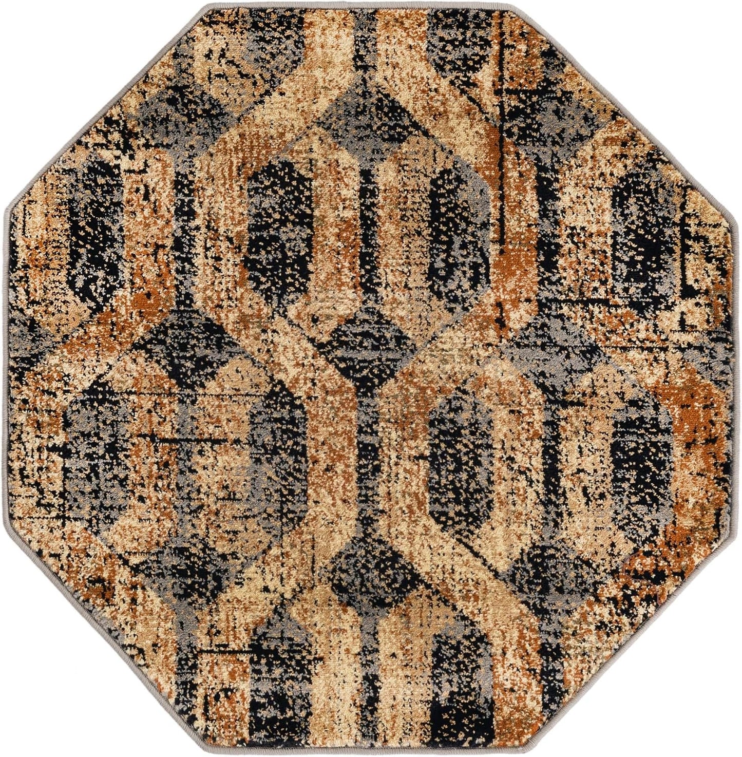 Alfombra octagonal 3x3ft negro gris/marrón claro