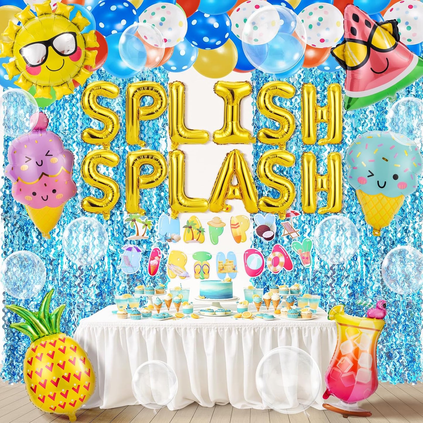 Decoración fiesta playa 76 Pzas con globos y banner