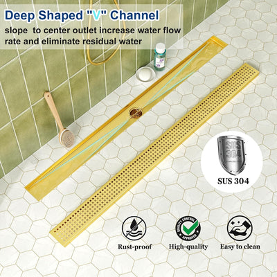 Drenaje lineal dorado 36pulg rejilla cuadrada acero inox 304