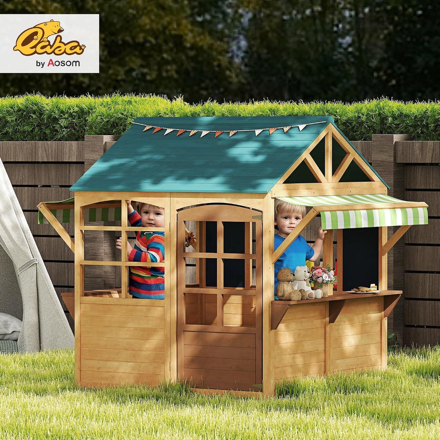 Casa set plegable madera para niños 3-8 años marrón
