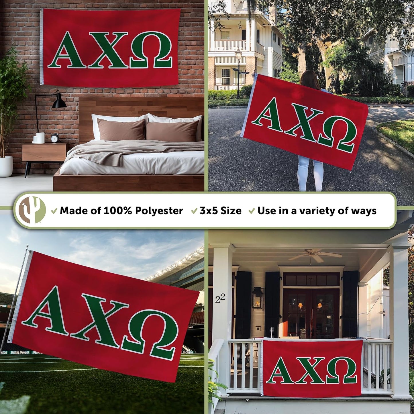 Bandera AXO Hermandad Alpha Chi Omega 3x5ft Decoración