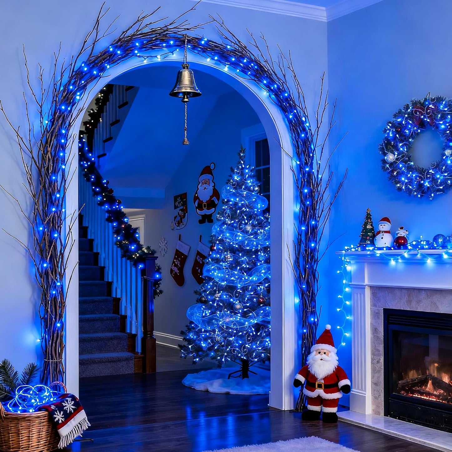 Tira luces LED azules 33pies 8modos enchufe interiores