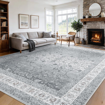 Alfombra 8x10 lavable sala antideslizante pelo bajo flor vintage