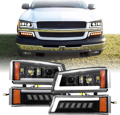 Set 4 Faros Delanteros Chevy Avalanche 02-06 LED