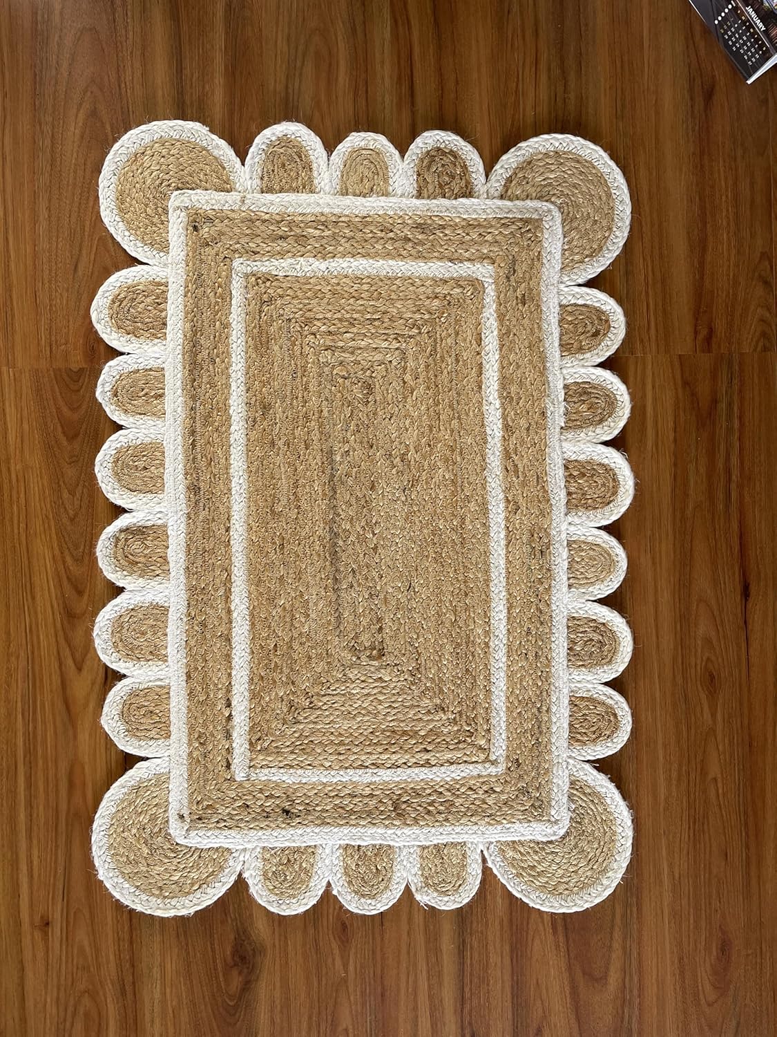 Alfombra yute bohemio concha 2x3ft blanco claro