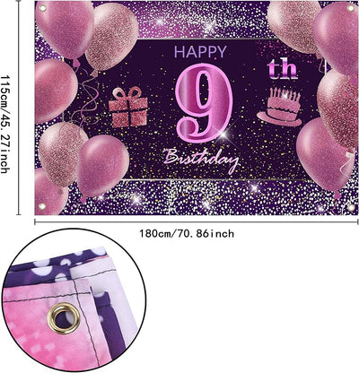 Pancarta feliz cumpleaños niña telón rosa