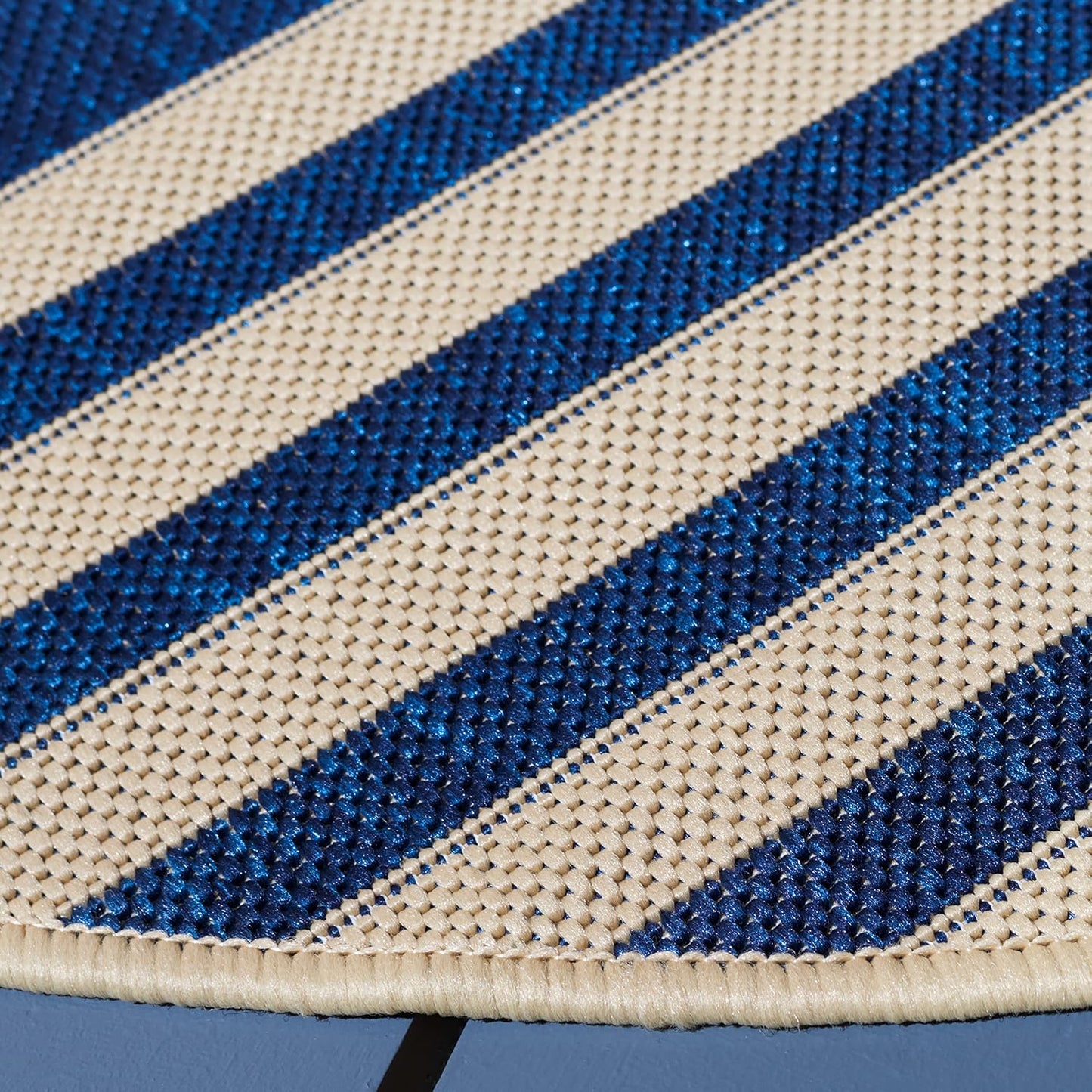 Alfombra decorativa redonda 2.7ft azul y beige