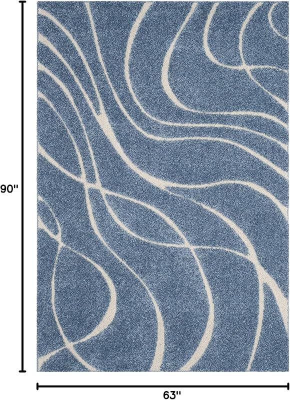 Alfombra Shag 5'3x7'6 azul claro/crema sala dormitorio