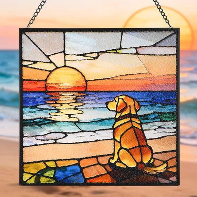 Vidrieras colgantes para perro Golden Retriever decoración jardín