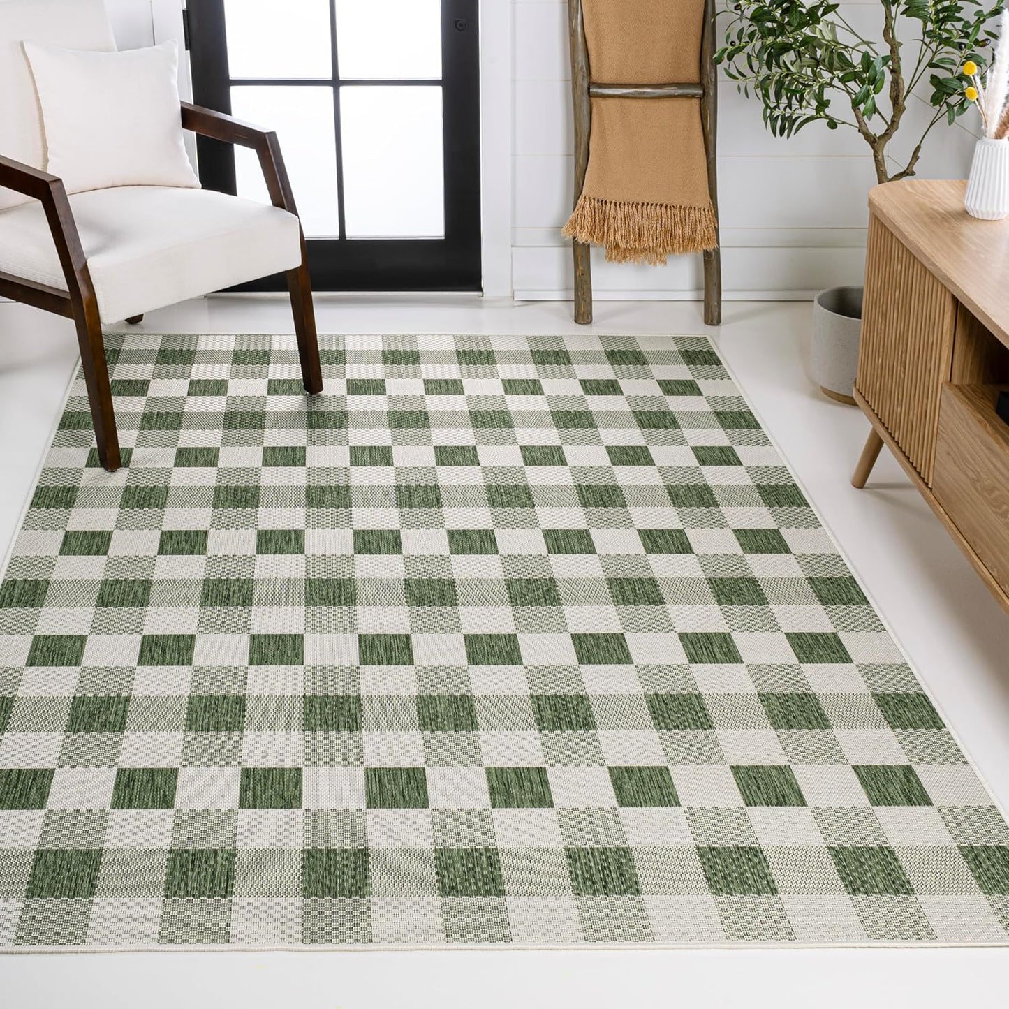 Alfombra geométrica interiores 4x6ft verde/crema