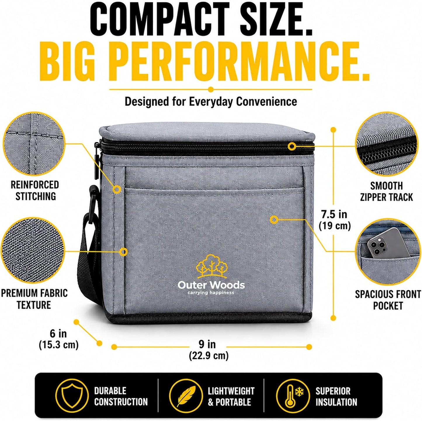 Bolsa térmica 6 latas 16.9oz con gel hielo reutiliz. gris