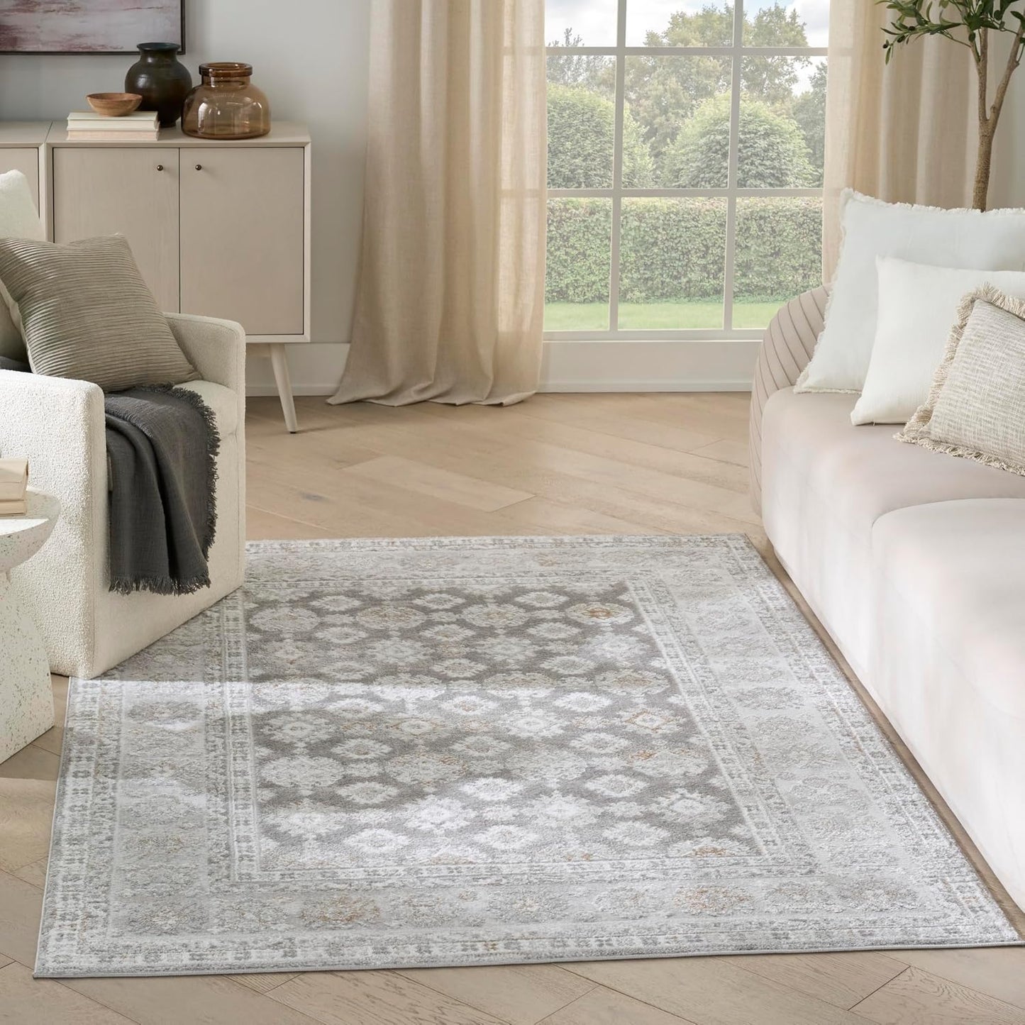 Alfombra gris 5x7ft para dormitorio sala comedor