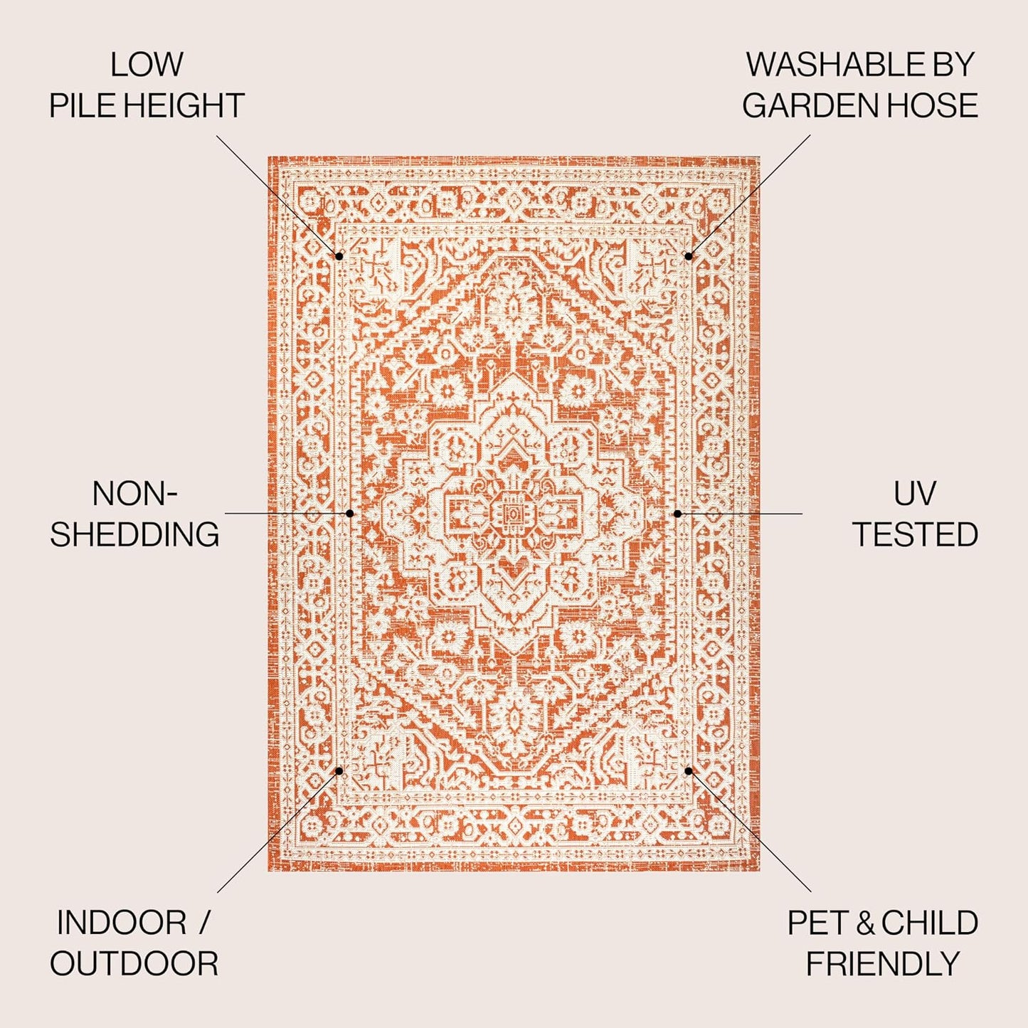 Alfombra área 8x10ft textura Sinjuri naranja/crema exterior