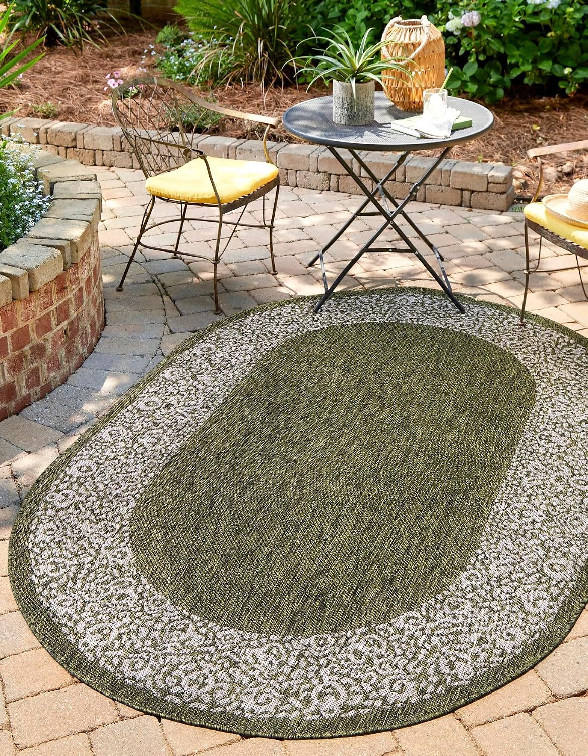 Alfombra área ovalada con borde floral 3x3x5x3ft