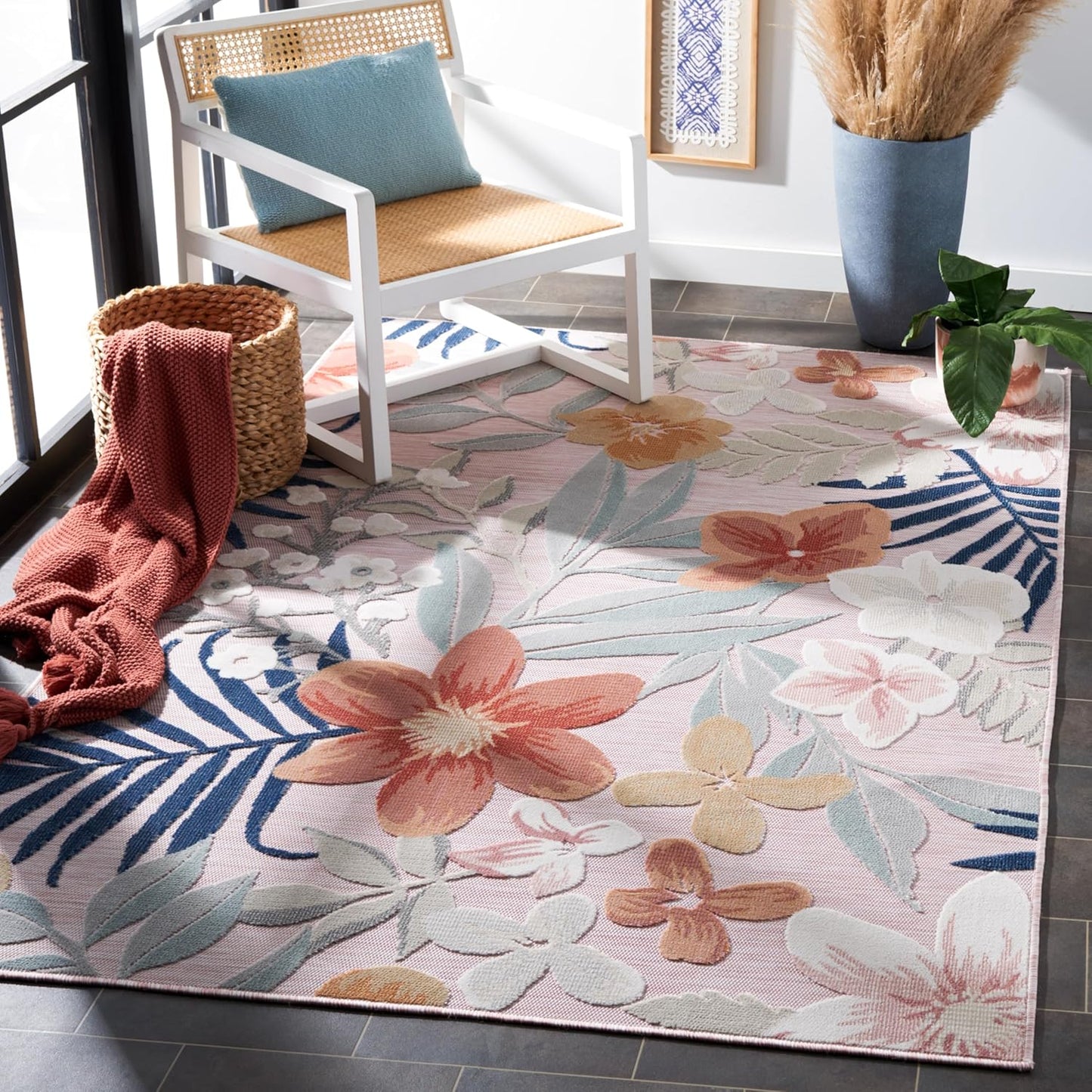 Alfombra exterior lavable 4x6ft rosa gris no pelusa
