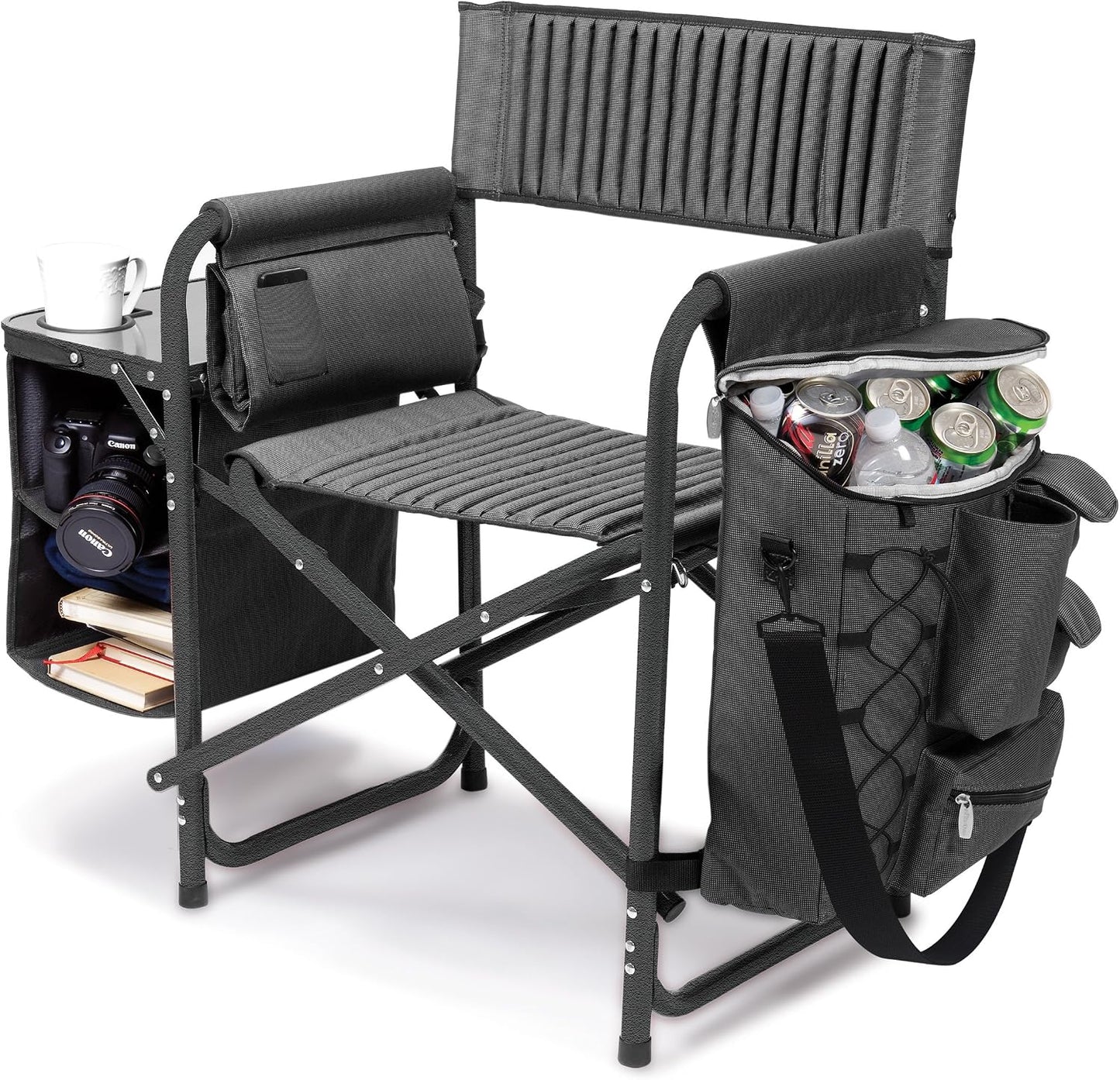 Silla Plegable de Metal en Color Gris y Negro para Exterior
