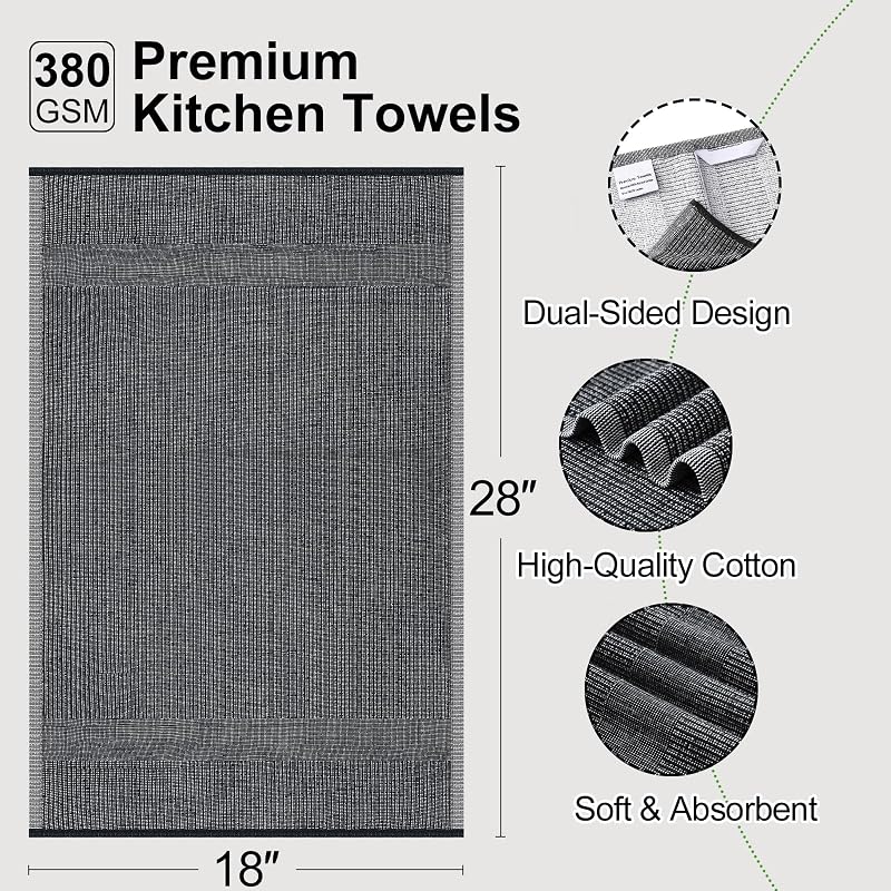 8 Pzas Paños cocina algodón 18x28pulg negro absorbentes