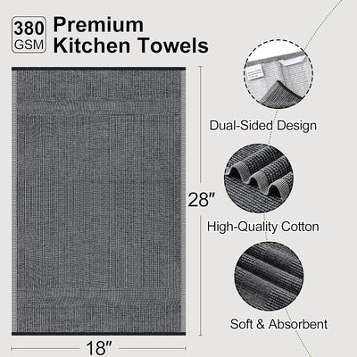 8 Pzas Paños cocina algodón 18x28pulg negro absorbentes