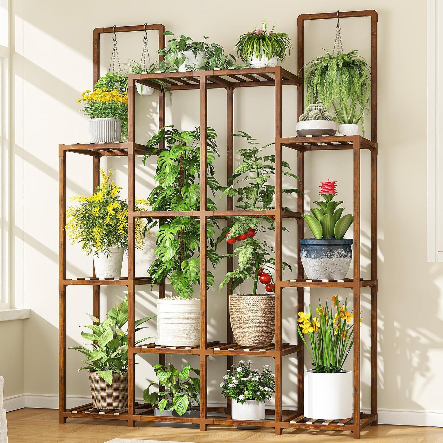 Soporte plantas madera estante 14-18 doble barra 440lb