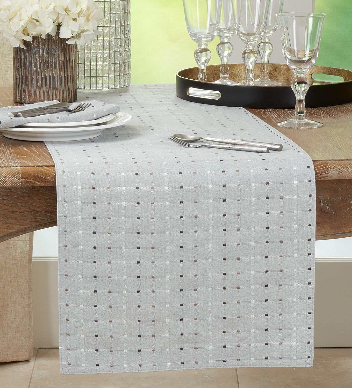 Camino mesa cosido gris 16x120pulg