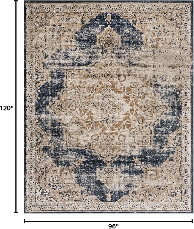 Alfombra área Chateau Roosevelt 8x10ft Azul Oscuro/Beige