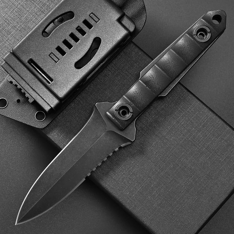 Cuchillo fijo D2 8pulg mango G10 para supervivencia color negro