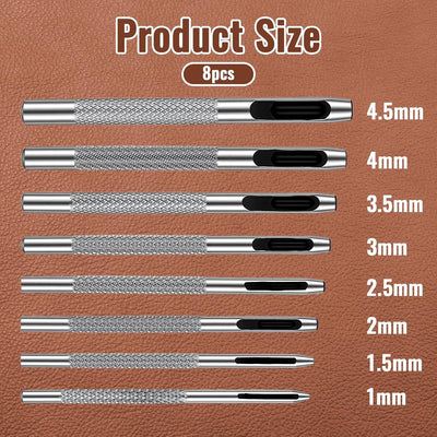 Set 8 Perforadores Cuero 0.039-0.157pulg Redondos Metal