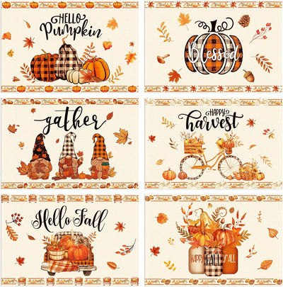 Set 6 Manteles 12x18pulg Hello Pumpkin Hojas Florales