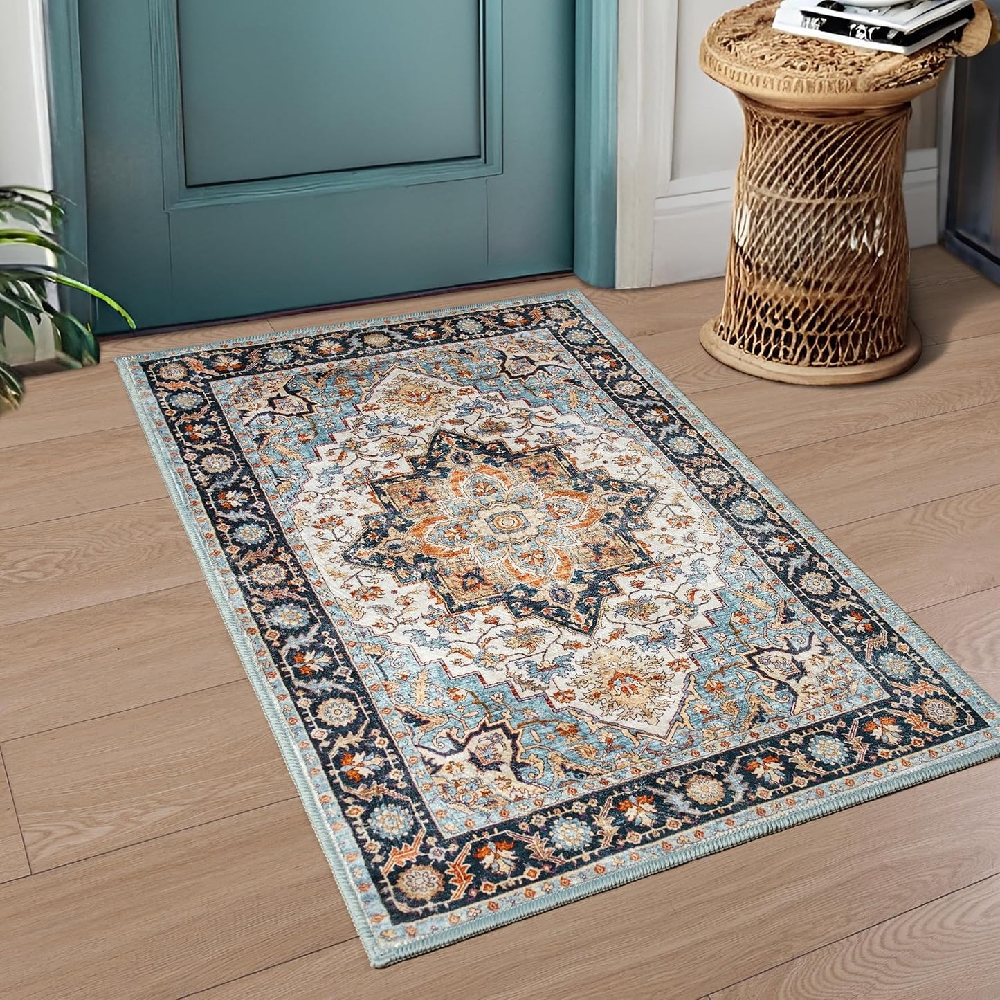 Alfombras pequeñas entrada 2x3ft antideslizante vintage lavable