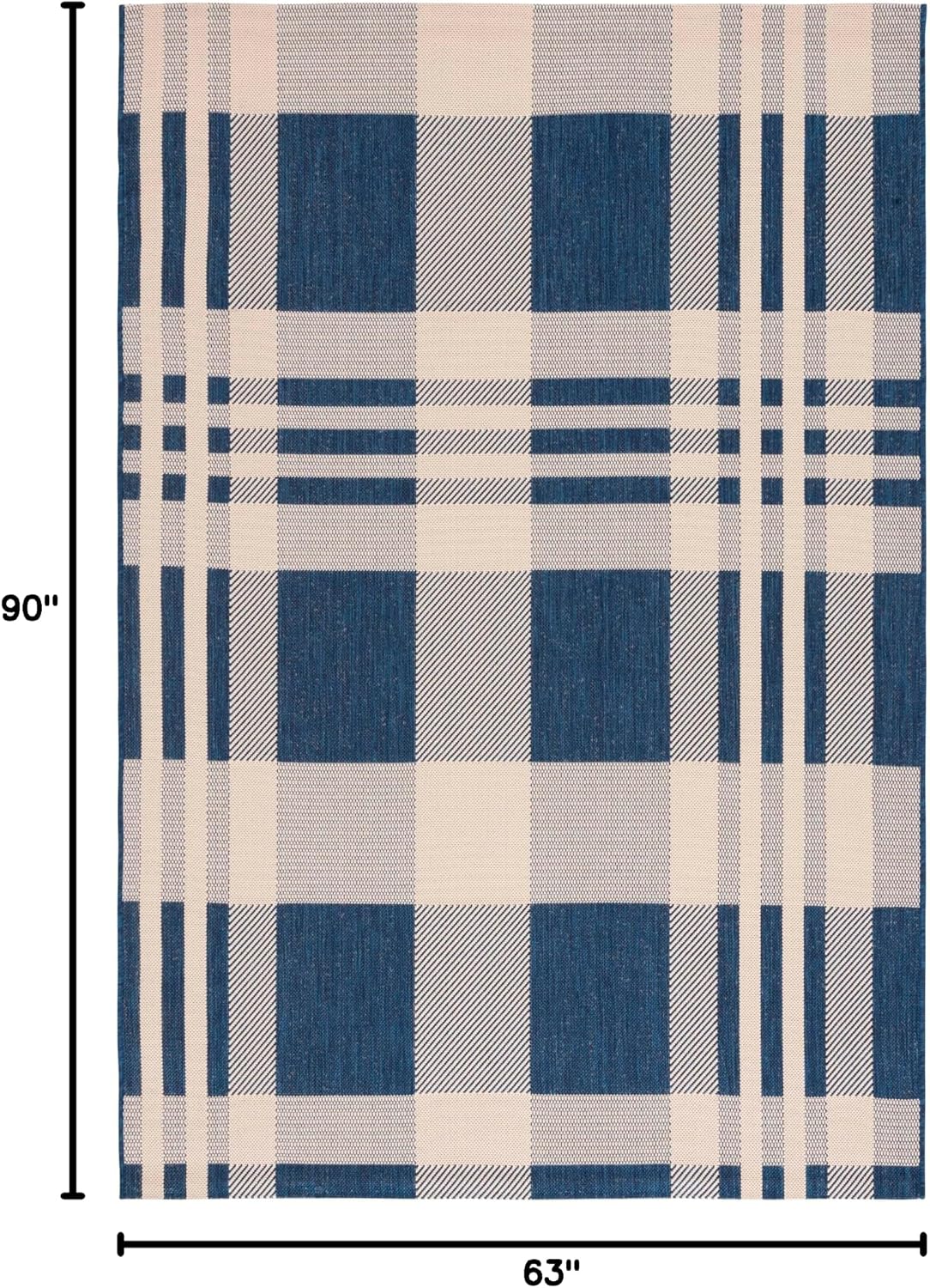 Alfombra exterior lavable 5'3x7'7 cuadros azul y beige
