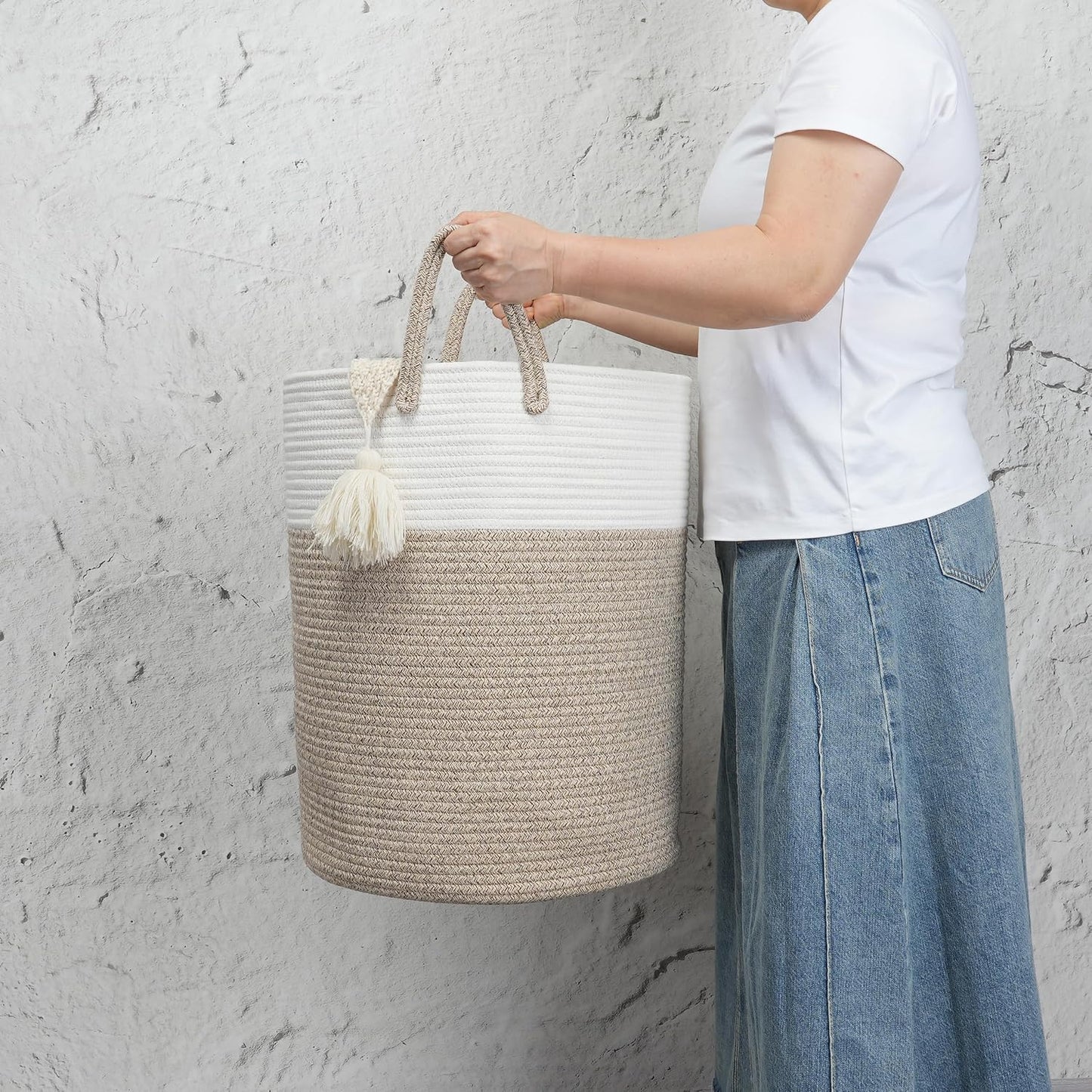 Cesta cuerda algodón 38x51cm para ropa sucia baño y bebé