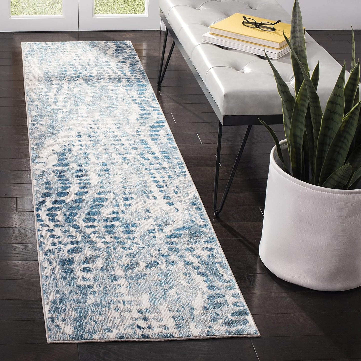 Alfombra pasillo 2x8ft diseño abstracto bohemio crema