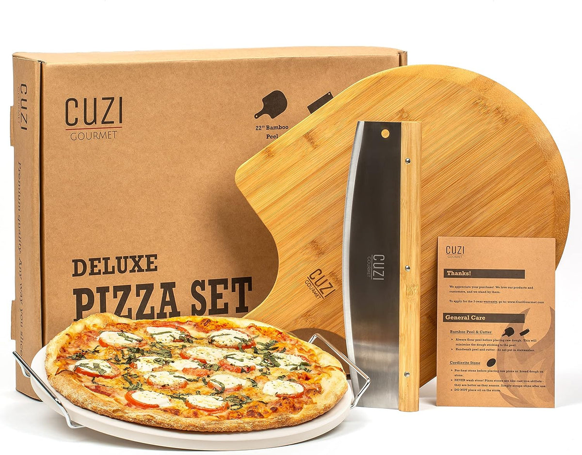 Juego 4 piedras pizza XL cordierita 15pulg balancín bambú 22pulg