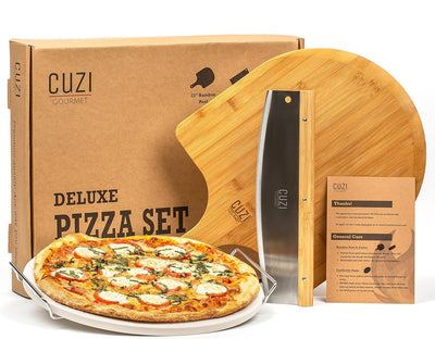 Juego 4 piedras pizza XL cordierita 15pulg balancín bambú 22pulg