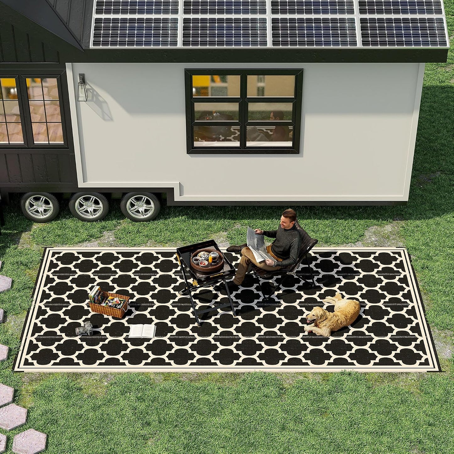 Alfombra portátil exterior 9x18ft impermeable negro