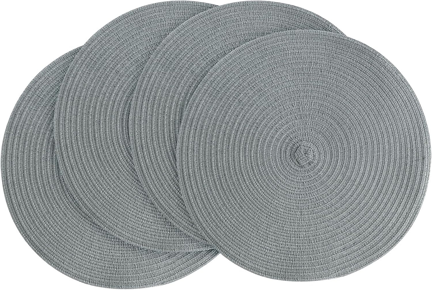 Set 4 manteles redondos trenzados 15pulg algodón poliéster gris