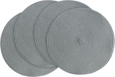 Set 4 manteles redondos trenzados 15pulg algodón poliéster gris