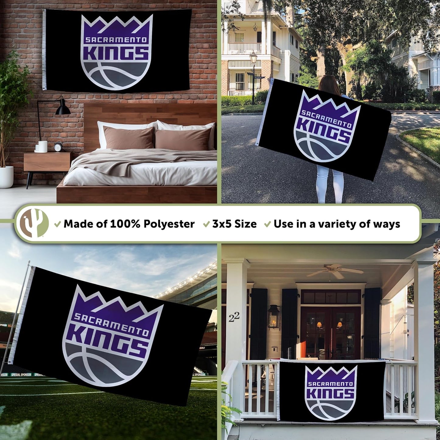 Bandera NBA Sacramento 3x5pies 100% poliéster