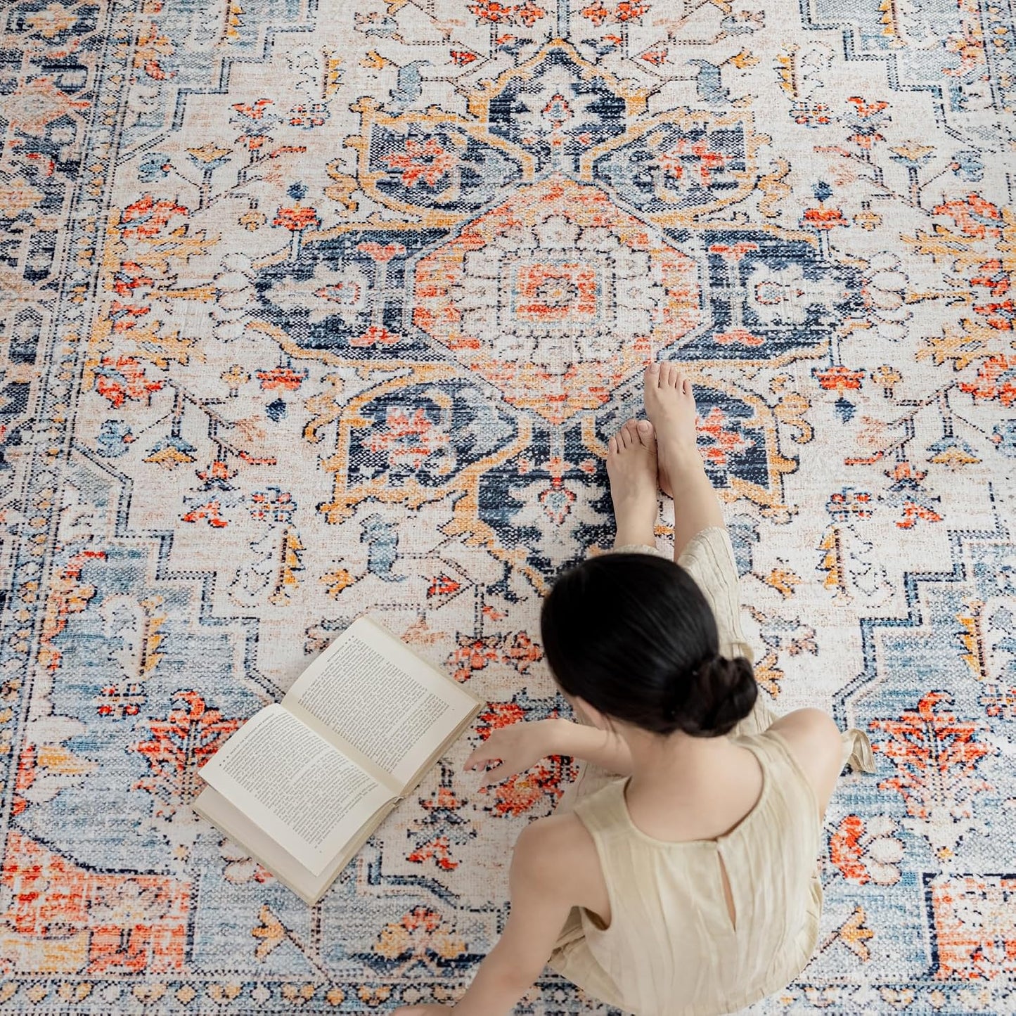 Alfombra lavable sala dormitorio antiderrap boho