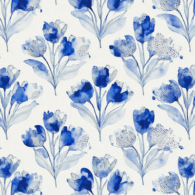 Papel tapiz flores azules tulipanes acuarela 16.9x118.1pulg