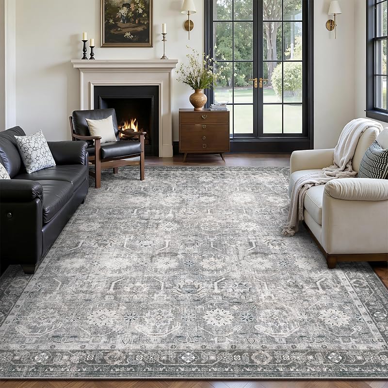 Alfombra 5x7pulg pelo corto antiderrap gris envejecido