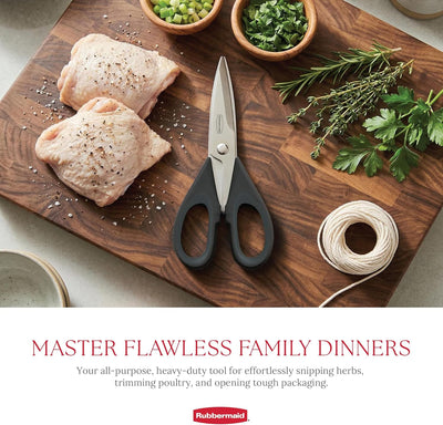 Tijeras de cocina multiusos Rubbermaid de acero inoxidable con funda