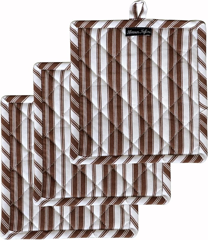 Set 3 fundas algodón 8x8pulg cocina con gancho marrón