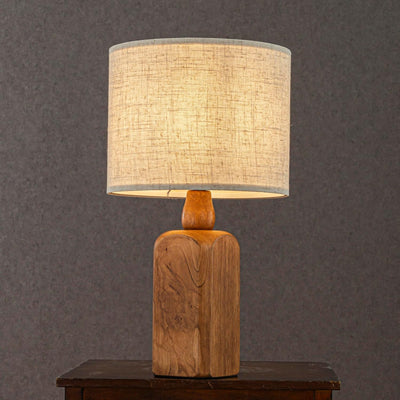 Lámpara mesa madera maciza 18" tela beige dormitorio