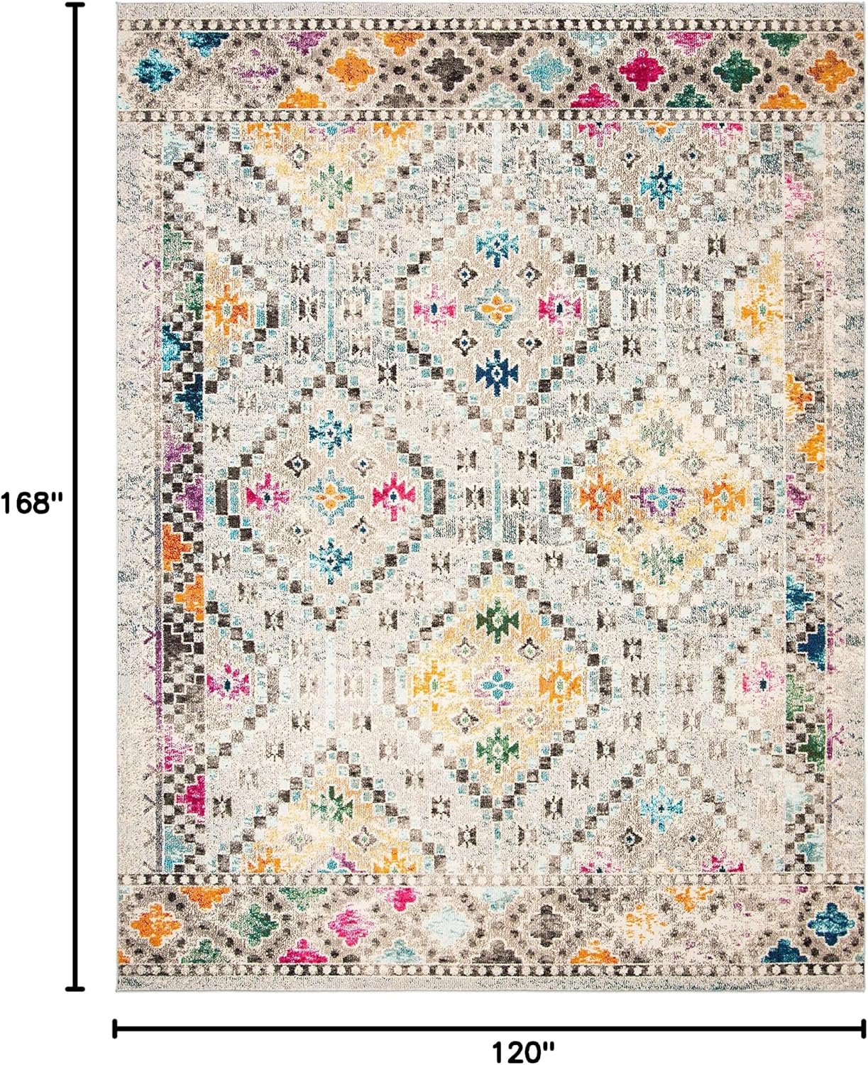 Alfombra 10x14ft gris amarillo diseño diamante boho