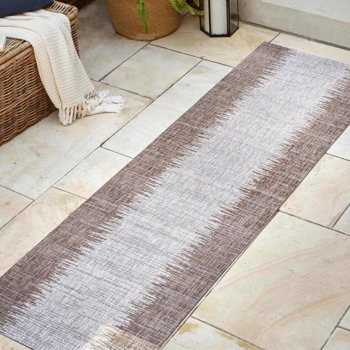 Alfombra pasillo 2x8ft marrón/beige para patio y porche
