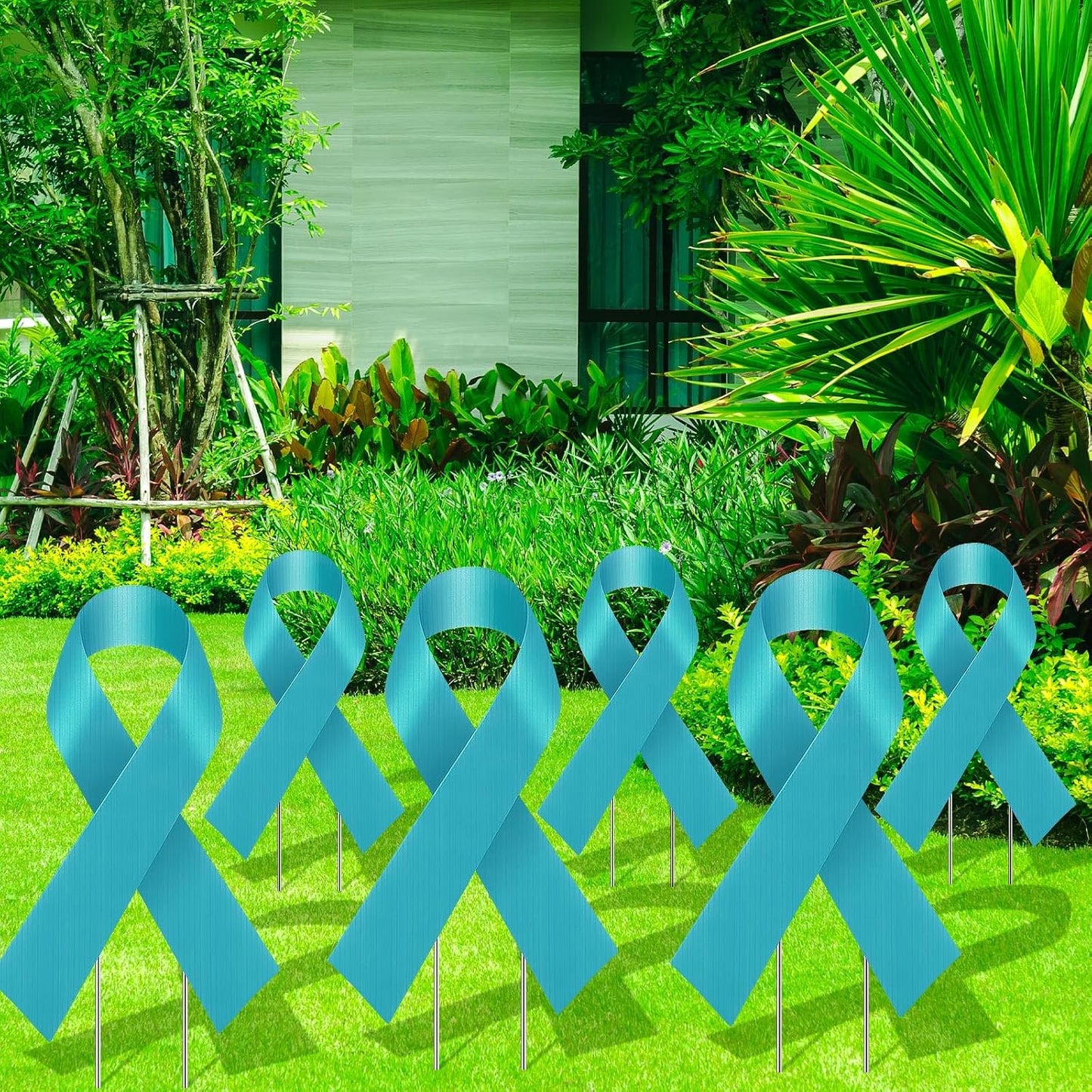 6 Carteles Cinta Verde Azulado Estacas 14" para TEPT
