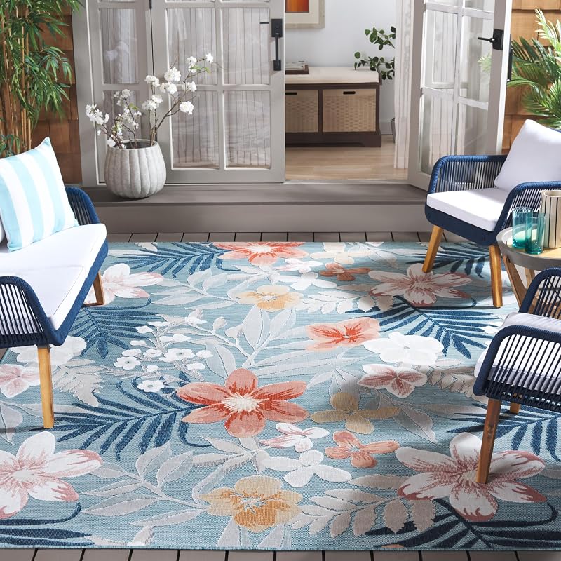 Alfombra lavable exterior 9x12ft aguamarina y óxido