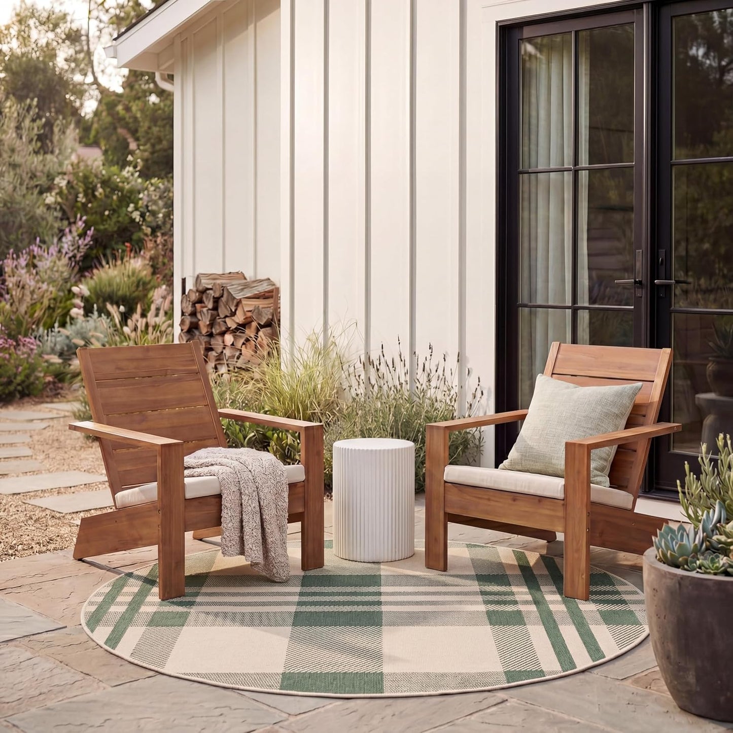 Alfombra redonda 4ft interiores exteriores verde beige
